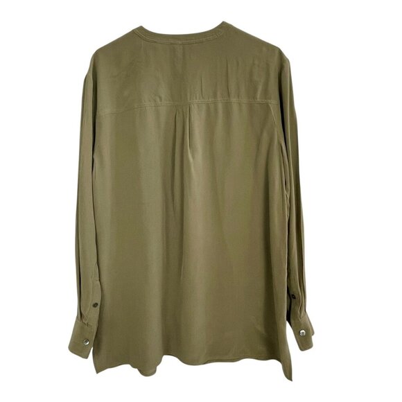 THEORY Damaris Summer Silk Tunic • Long Sleeve Mandarin Collar • L • Light Olive - Picture 4 of 16